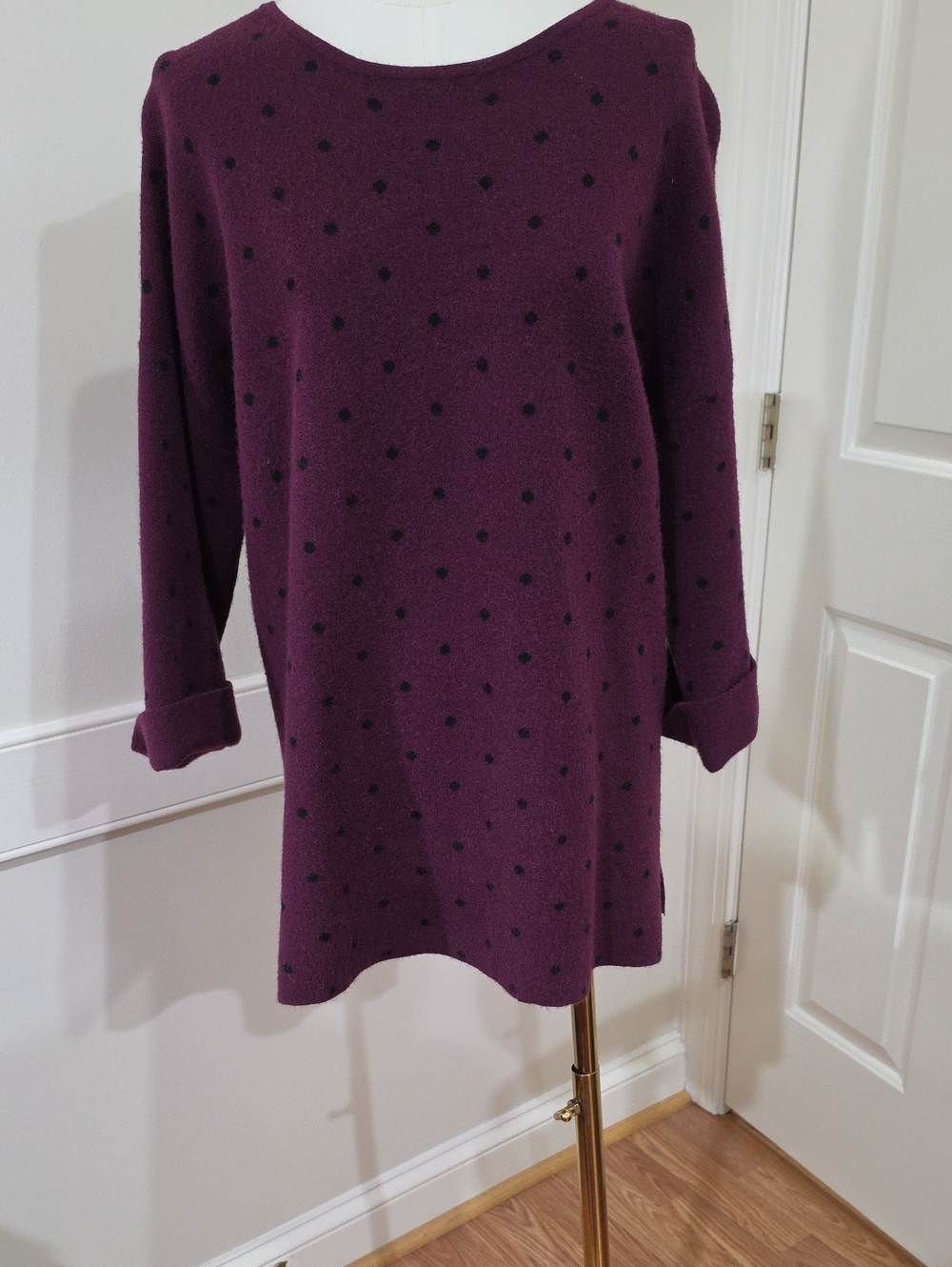 Cynthia Rowley Plum Polka Dot Crewneck Tunic Sweater - Size 2X
